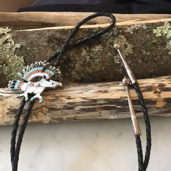 Vintage Charlotte Dishta Zuni Multi Stone Eagle Bolo - Picture 4 of 8